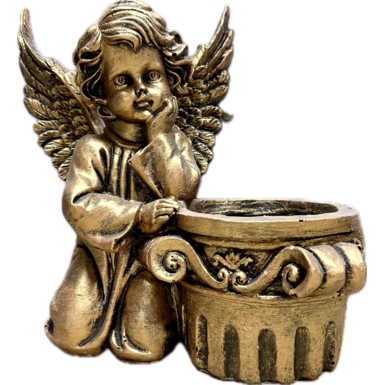 Ангел с цветочным горшком слева бронза 27х31